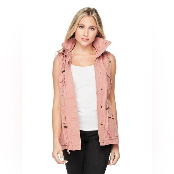 Love Tree Mauve Hooded Utility Vest - Picture 1 of 5